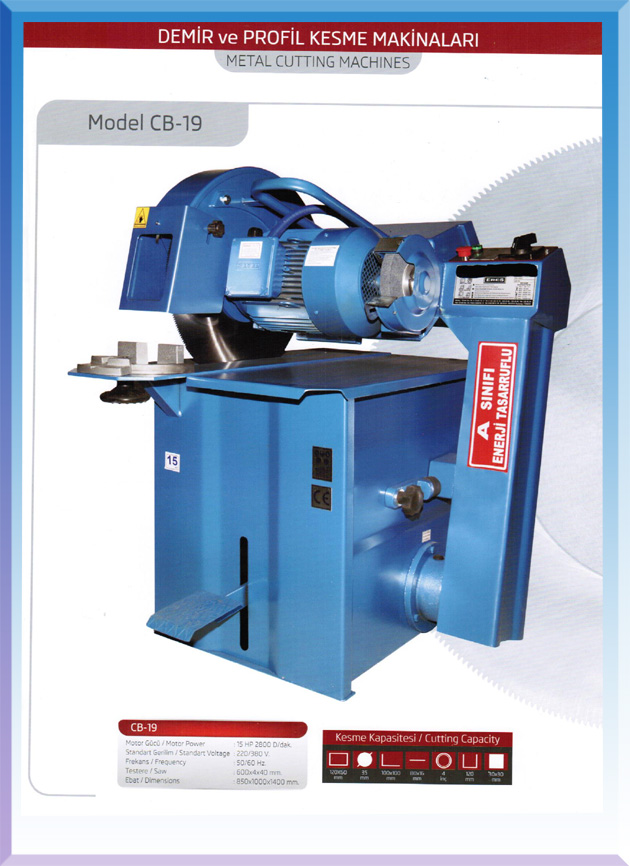 CB 19 DEMİR PROFİL KESME 15 HP MOTORLU 600*4*40 TESTERE VE TAŞLI DEMİR PROFİL KESME MAKİNALARI 850*1000*1400MM ( 3347€ )+KDV ADRESE TESLİM